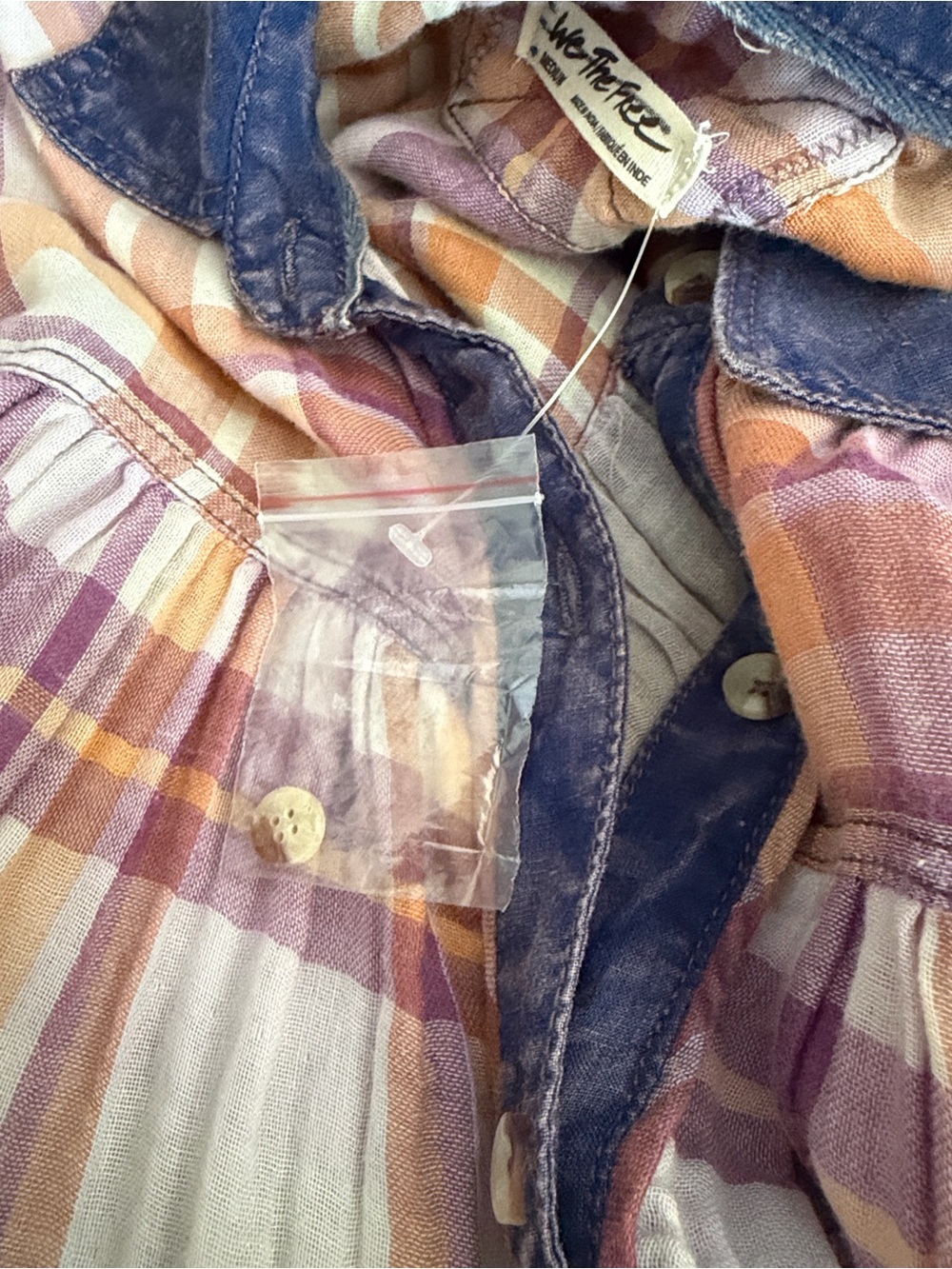 Free People Plaid Button-Front Top in Pink, Orange, Purple - Picture 10 of 13